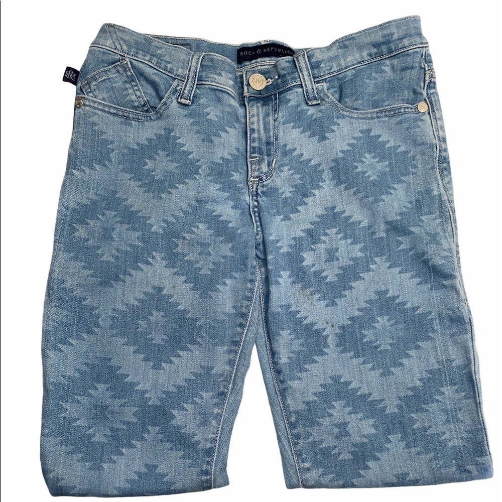 Rock & Republic Aztec Berlin style jeans button/zipper 5 pockets skinny Size 10